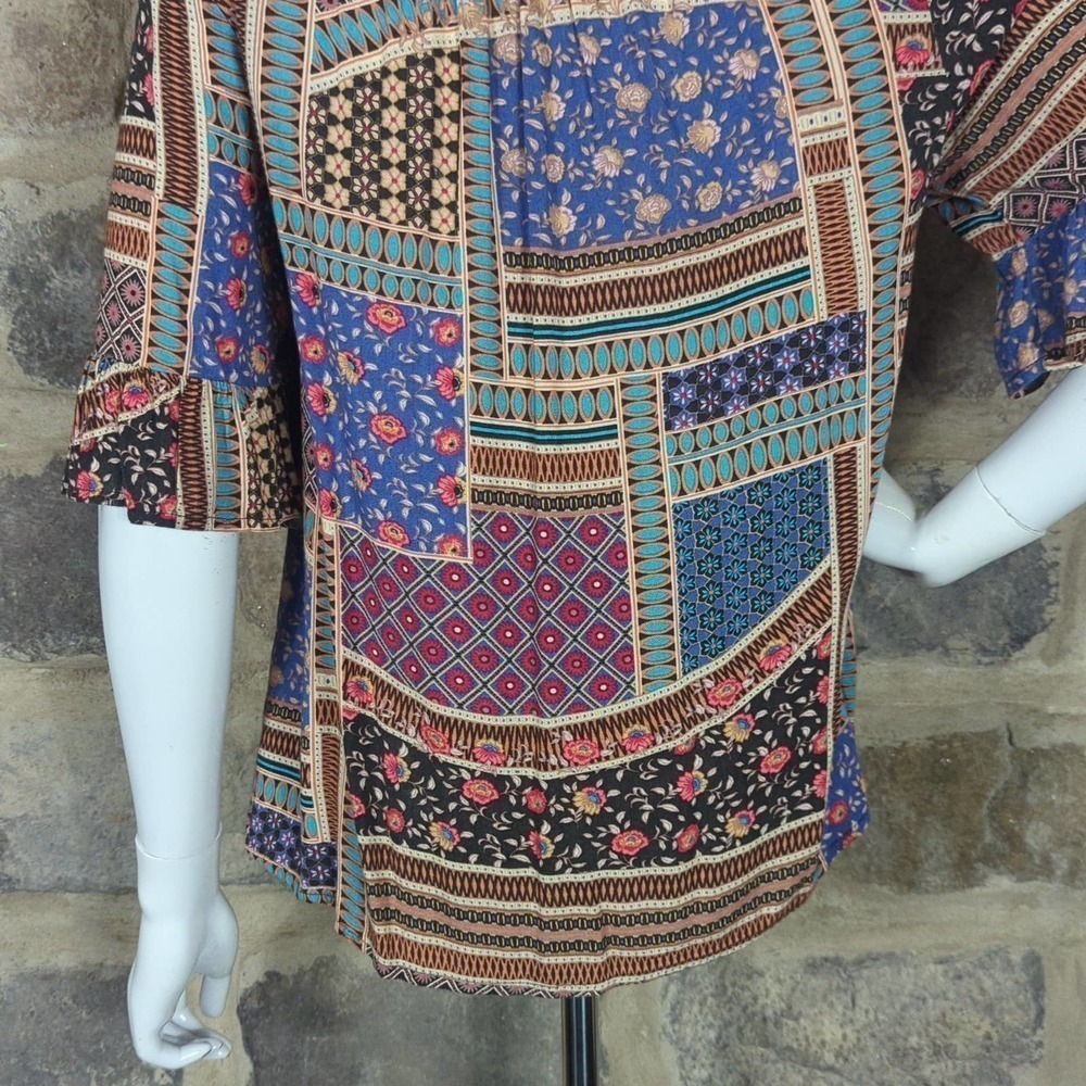American Eagle Outfitters Multi‎ Pattern Short Sleeve Peasant Blouse Size XS - Picture 8 of 13